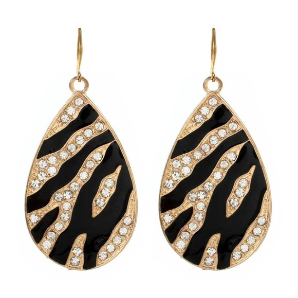 Amrita Singh Zebra Tear Drop Dangle wire earrings NEW - Picture 3 of 4
